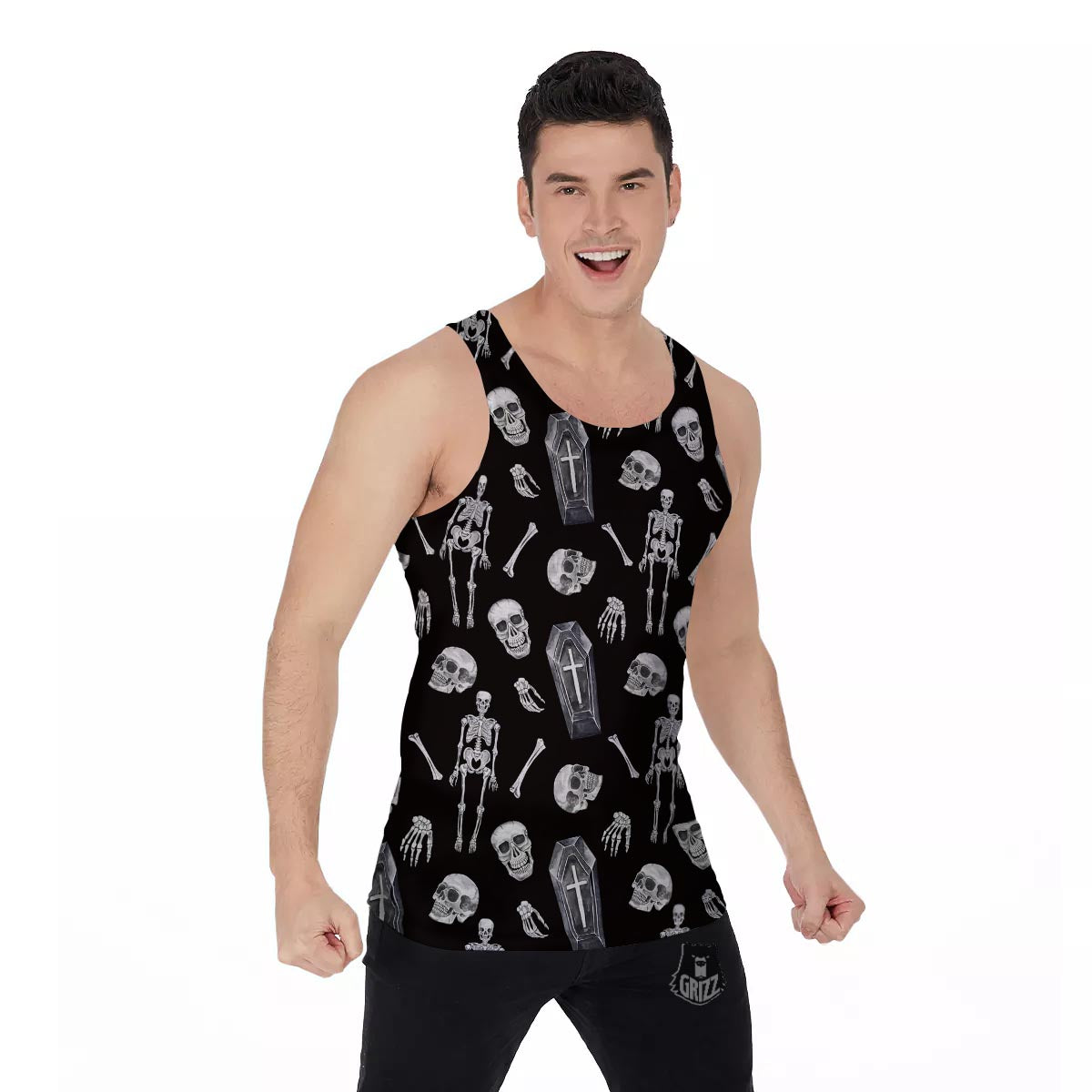 Skeleton And Tomb Print Pattern Men's Tank Top-grizzshop