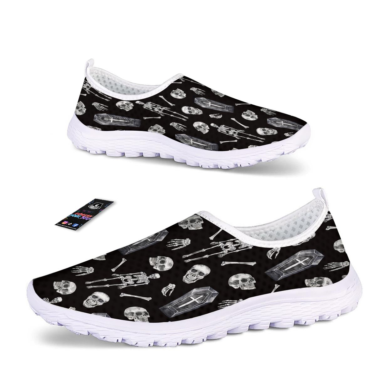 Skeleton And Tomb Print Pattern Nurse Shoes-grizzshop