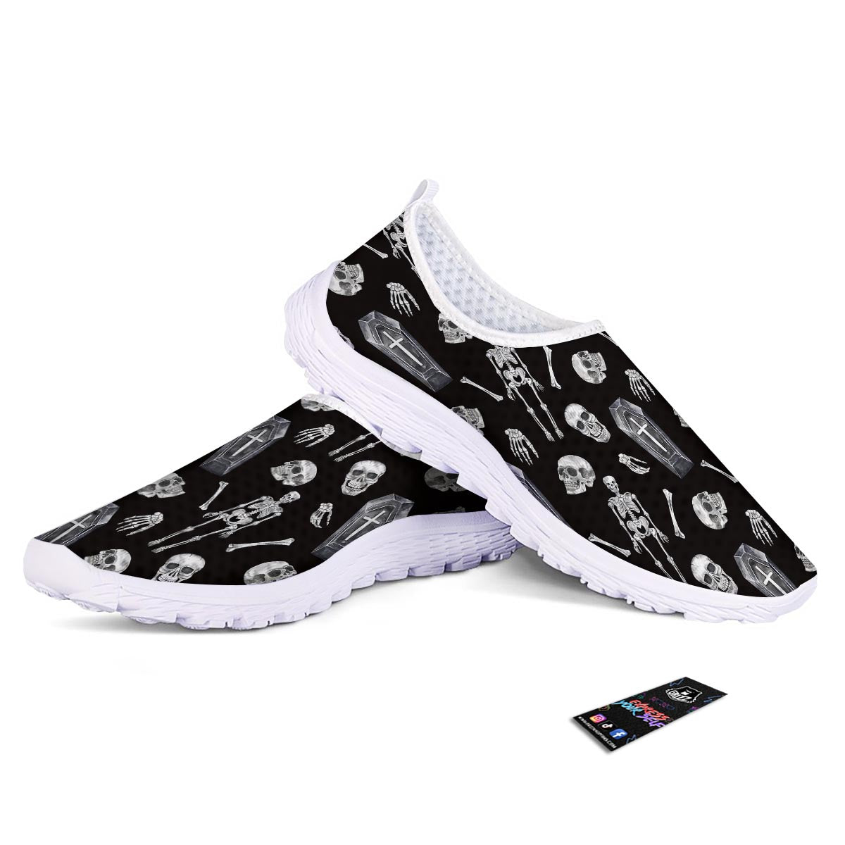 Skeleton And Tomb Print Pattern Nurse Shoes-grizzshop