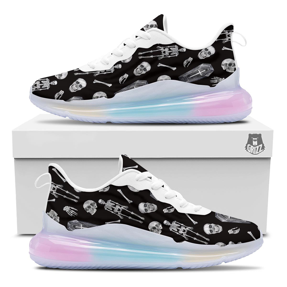 Skeleton And Tomb Print Pattern Running Sneakers-grizzshop