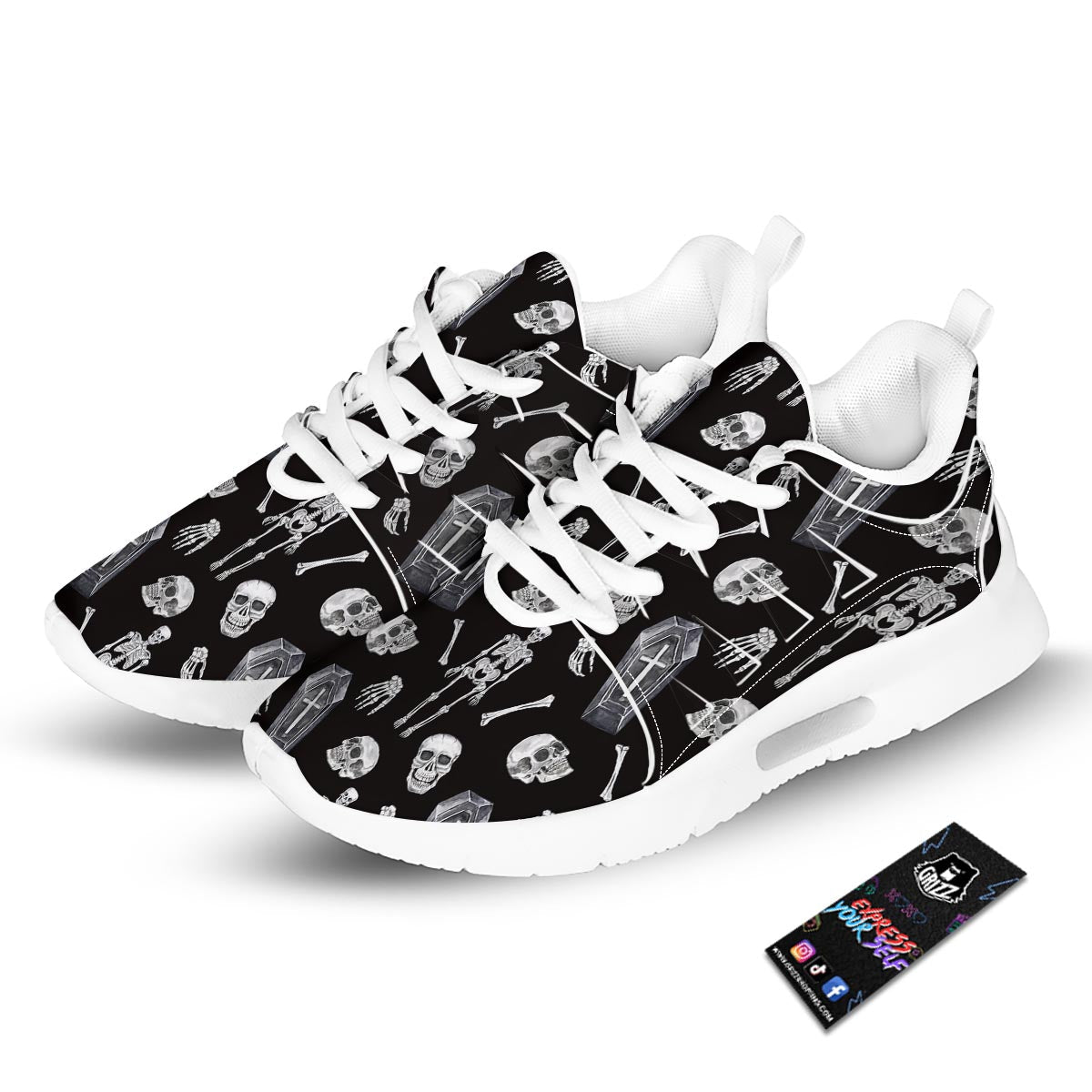 Skeleton And Tomb Print Pattern Tennis Shoes-grizzshop