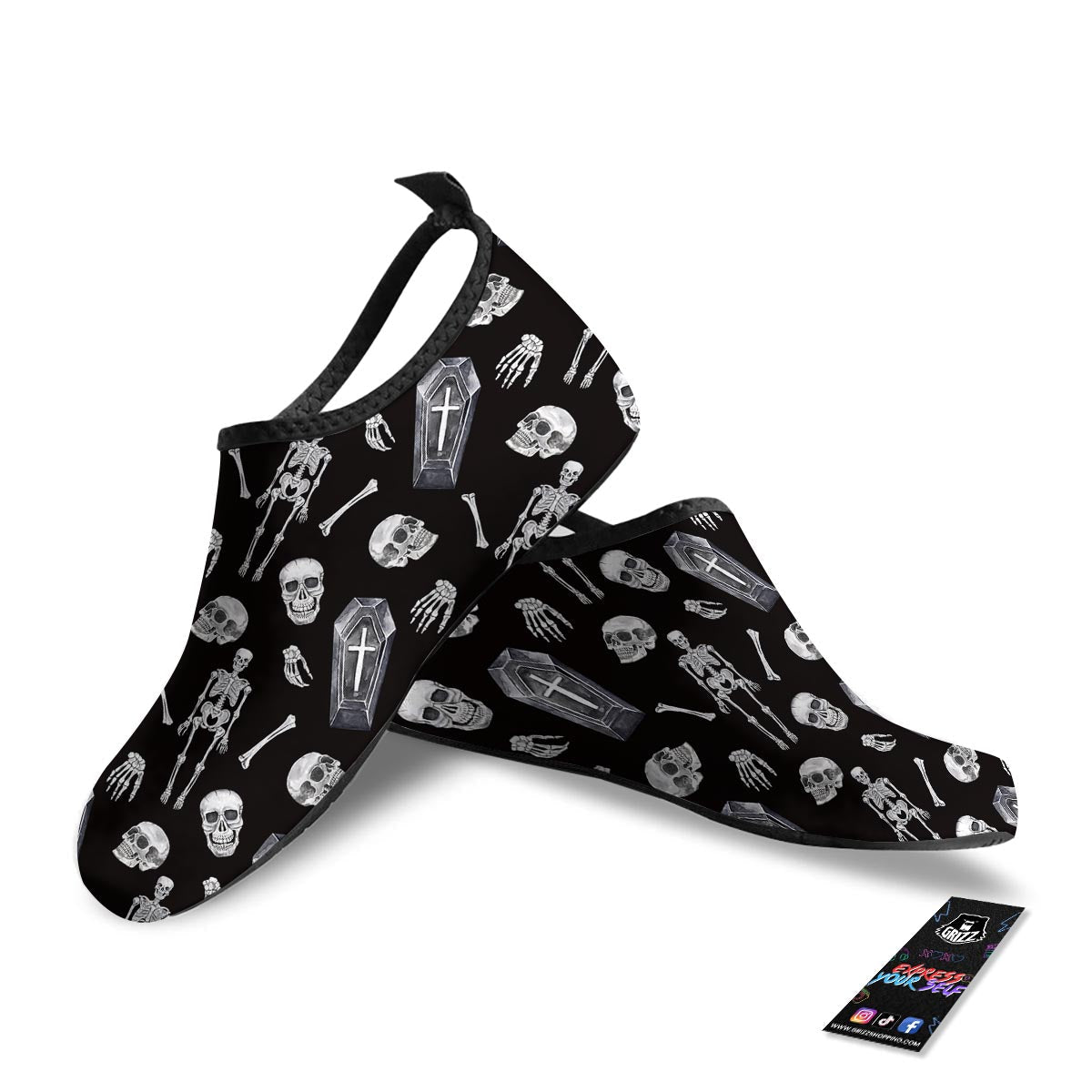 Skeleton And Tomb Print Pattern Water Shoes-grizzshop