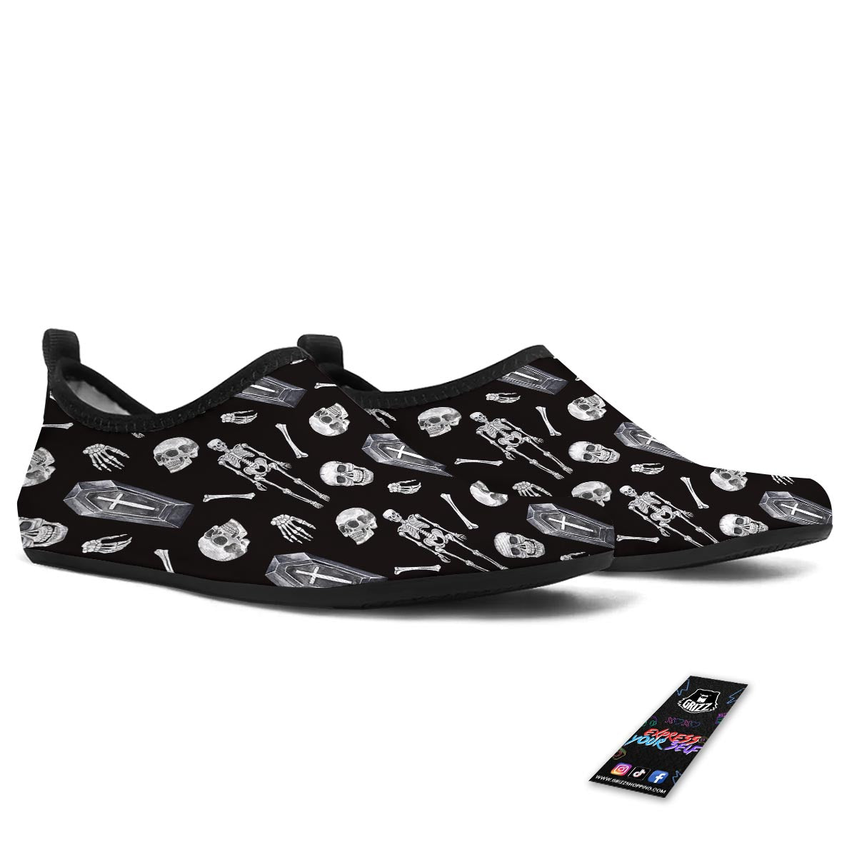 Skeleton And Tomb Print Pattern Water Shoes-grizzshop