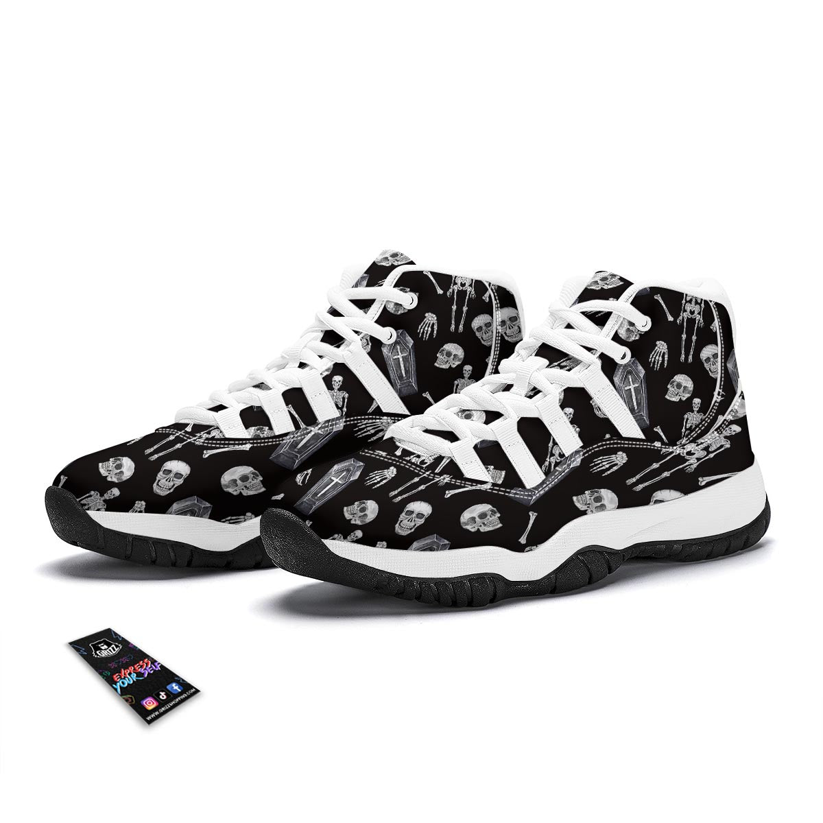 Skeleton And Tomb Print Pattern White Bball Shoes-grizzshop