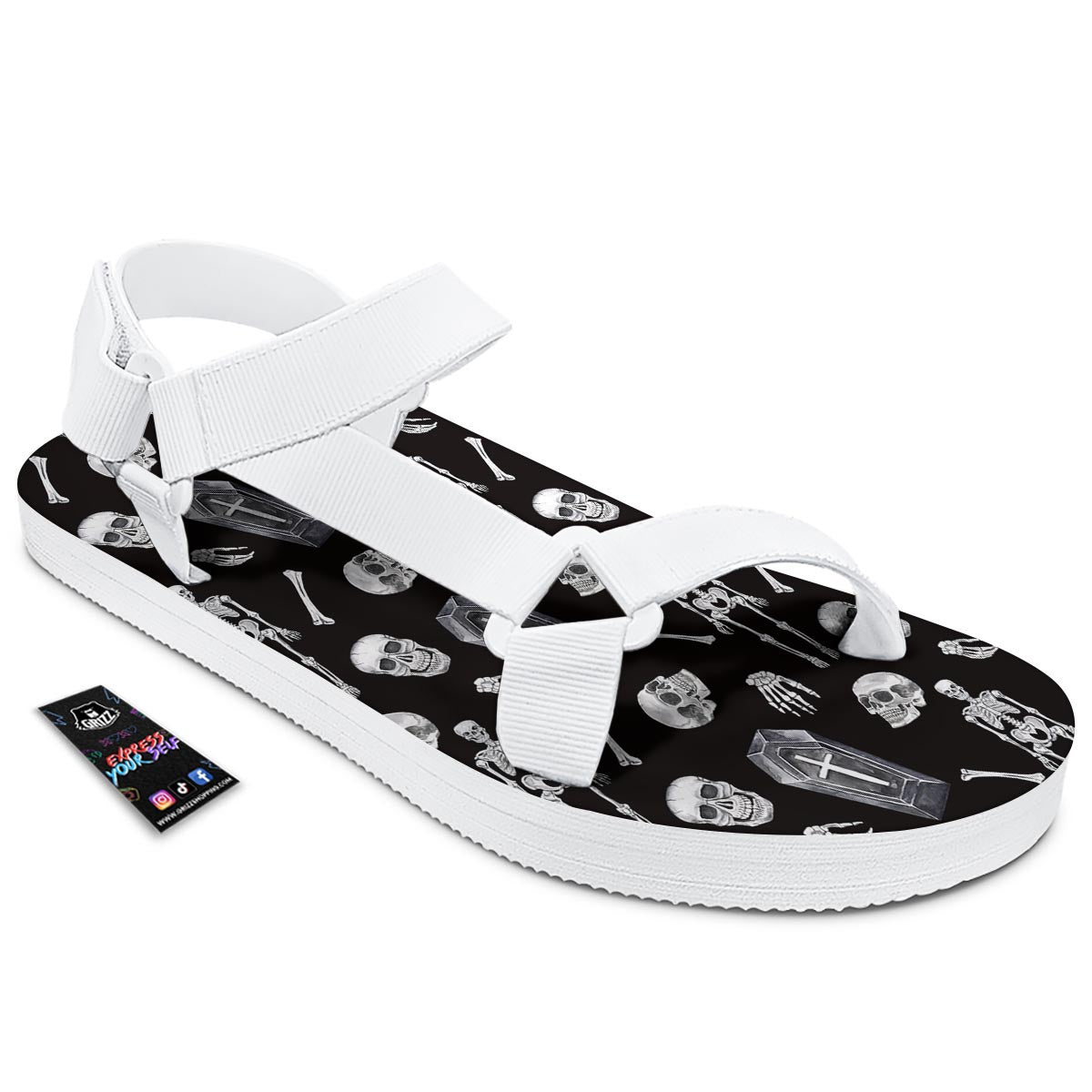 Skeleton And Tomb Print Pattern White Open Toe Sandals-grizzshop
