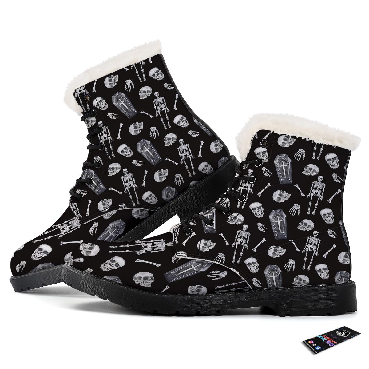 Skeleton And Tomb Print Pattern Winter Boots-grizzshop