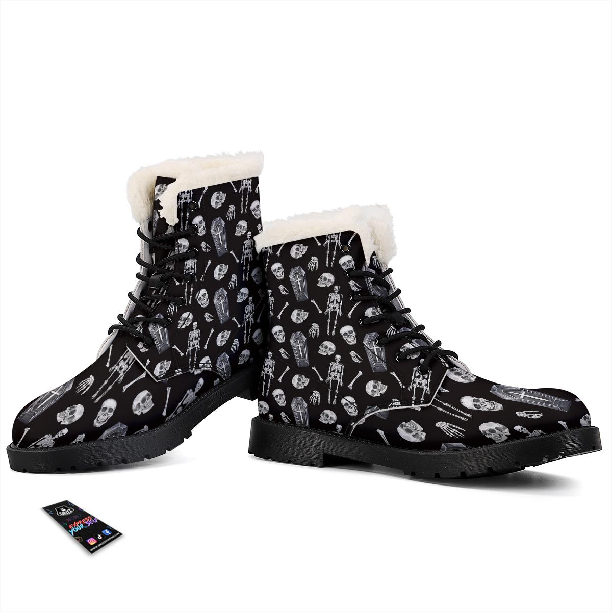 Skeleton And Tomb Print Pattern Winter Boots-grizzshop