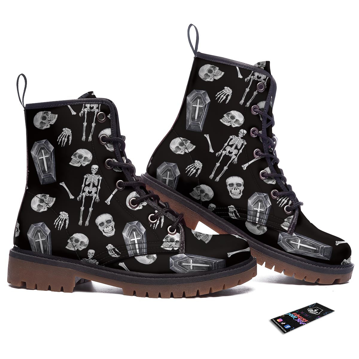 Skeleton And Tomb Print Pattern Work Boots-grizzshop