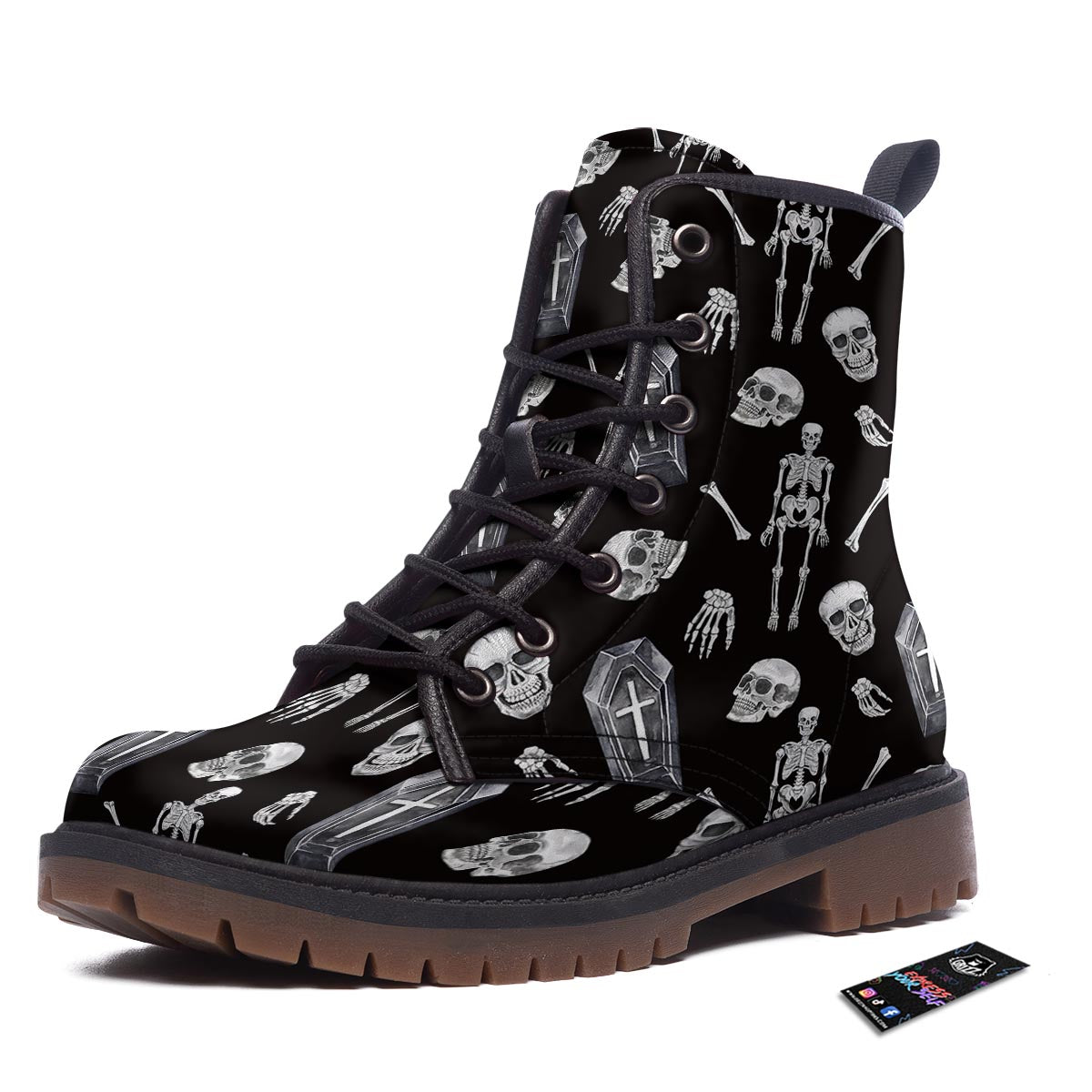 Skeleton And Tomb Print Pattern Work Boots-grizzshop