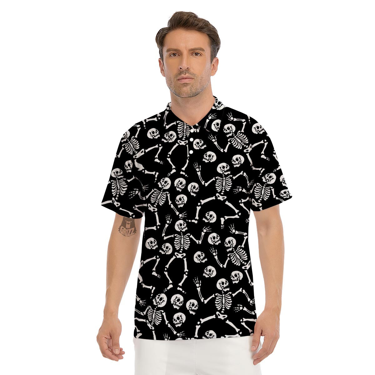 Skeleton Dancing Halloween Men's Golf Shirts-grizzshop