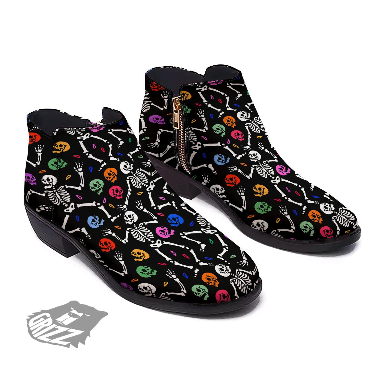 Skeleton Dancing Trippy Print Pattern Ankle Boots-grizzshop