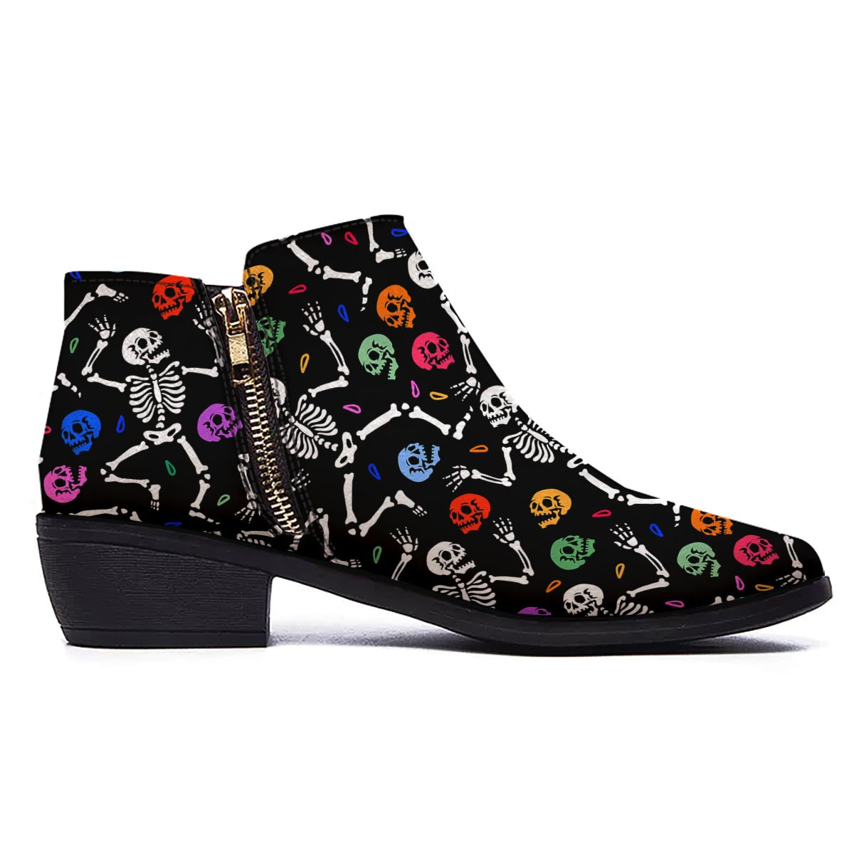 Skeleton Dancing Trippy Print Pattern Ankle Boots-grizzshop
