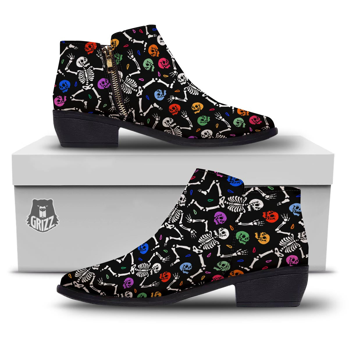 Skeleton Dancing Trippy Print Pattern Ankle Boots-grizzshop