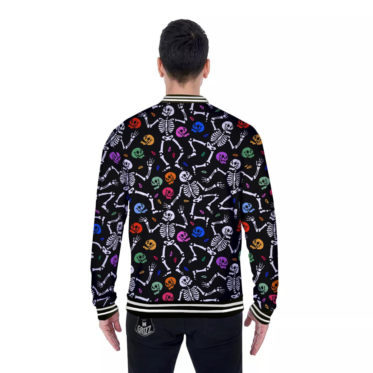 Skeleton Dancing Trippy Print Pattern Baseball Jacket-grizzshop