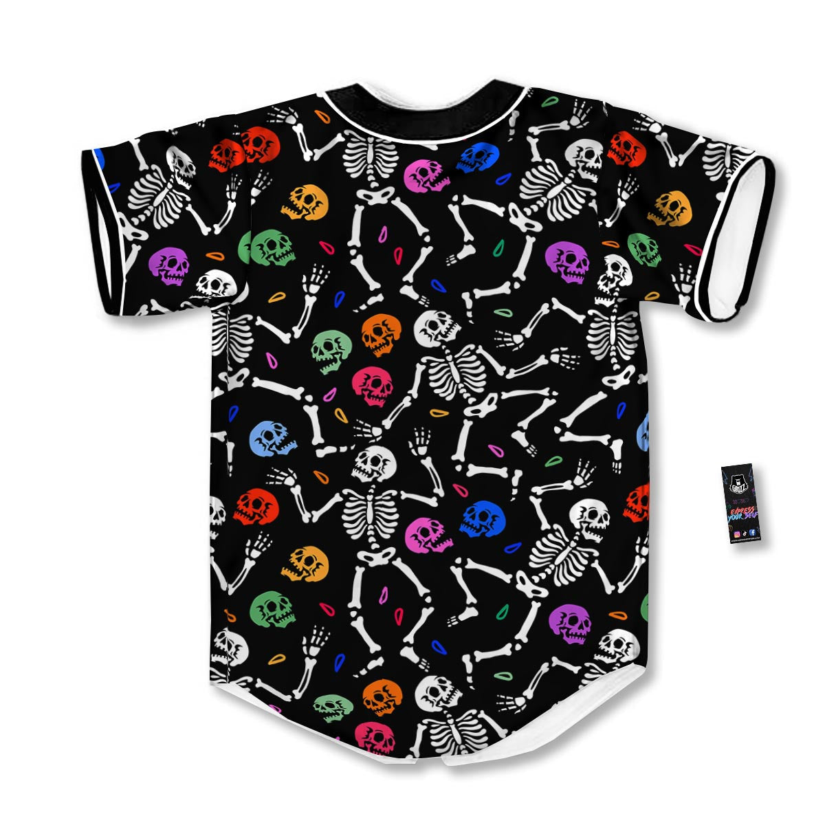 Skeleton Dancing Trippy Print Pattern Baseball Jersey-grizzshop