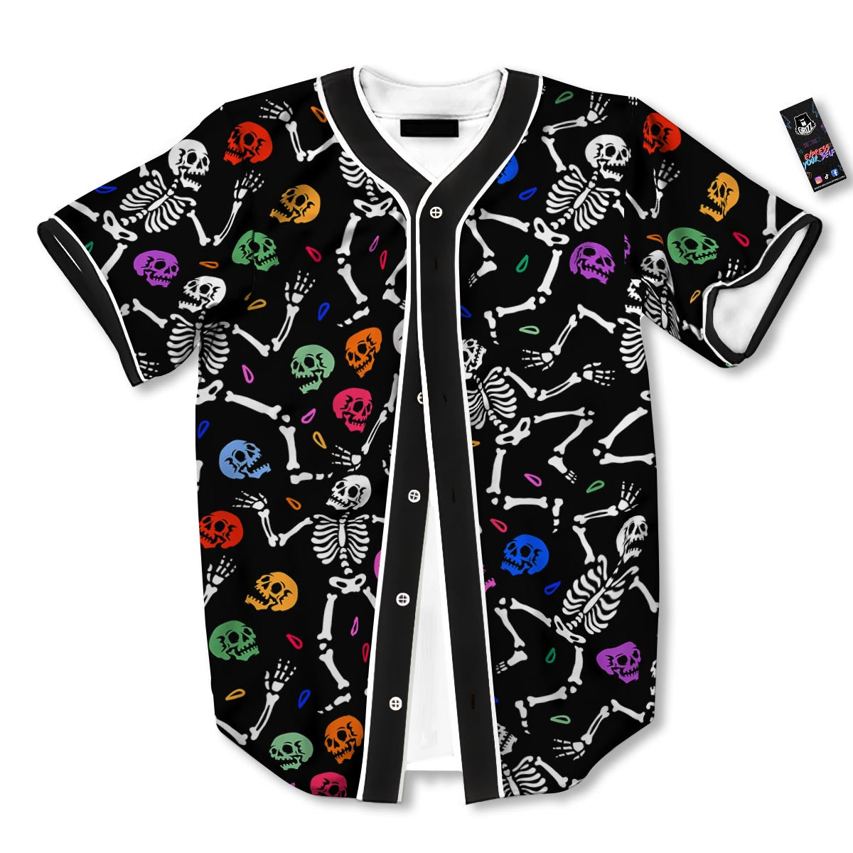 Skeleton Dancing Trippy Print Pattern Baseball Jersey-grizzshop