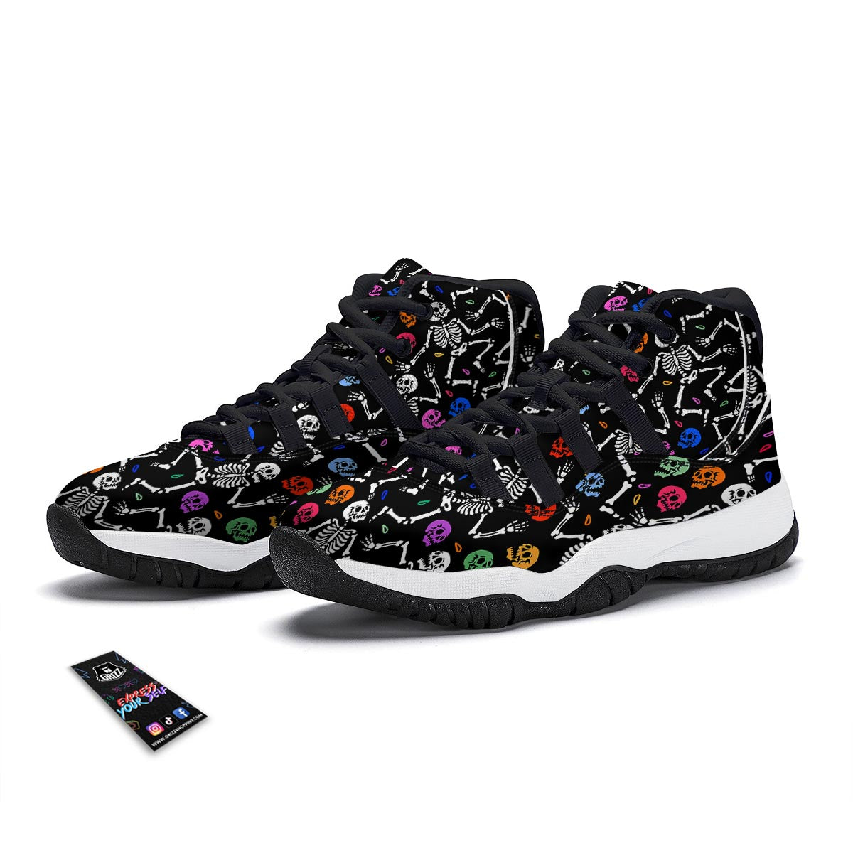 Skeleton Dancing Trippy Print Pattern Black Bball Shoes-grizzshop