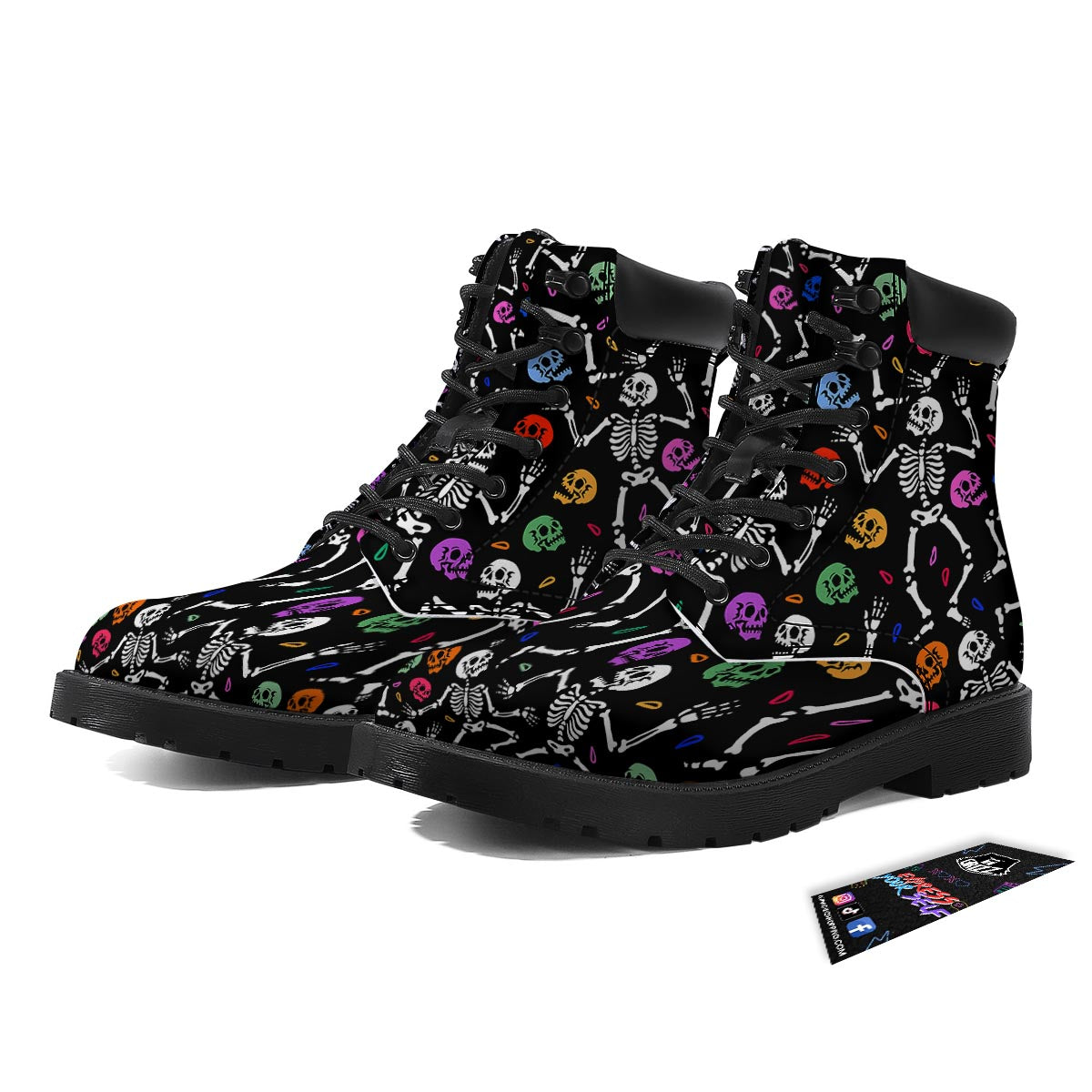 Skeleton Dancing Trippy Print Pattern Boots-grizzshop