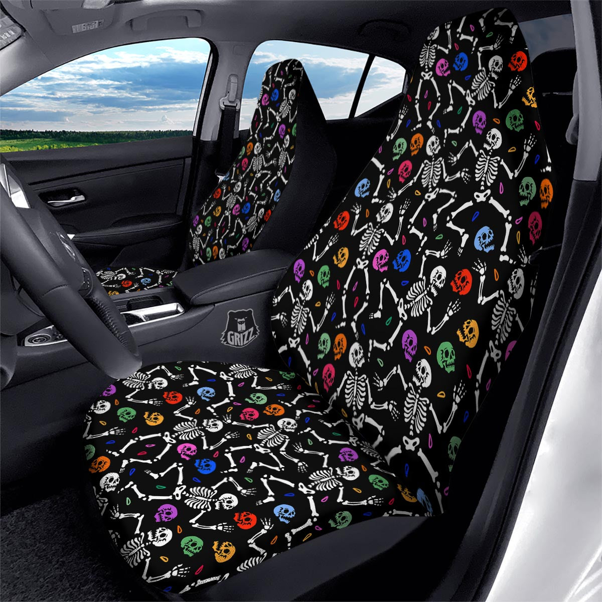 Skeleton Dancing Trippy Print Pattern Car Seat Covers-grizzshop