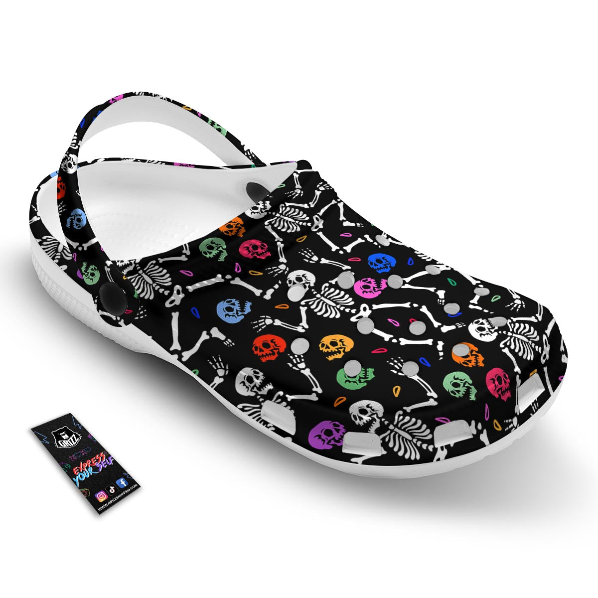 Skeleton Dancing Trippy Print Pattern Clog-grizzshop