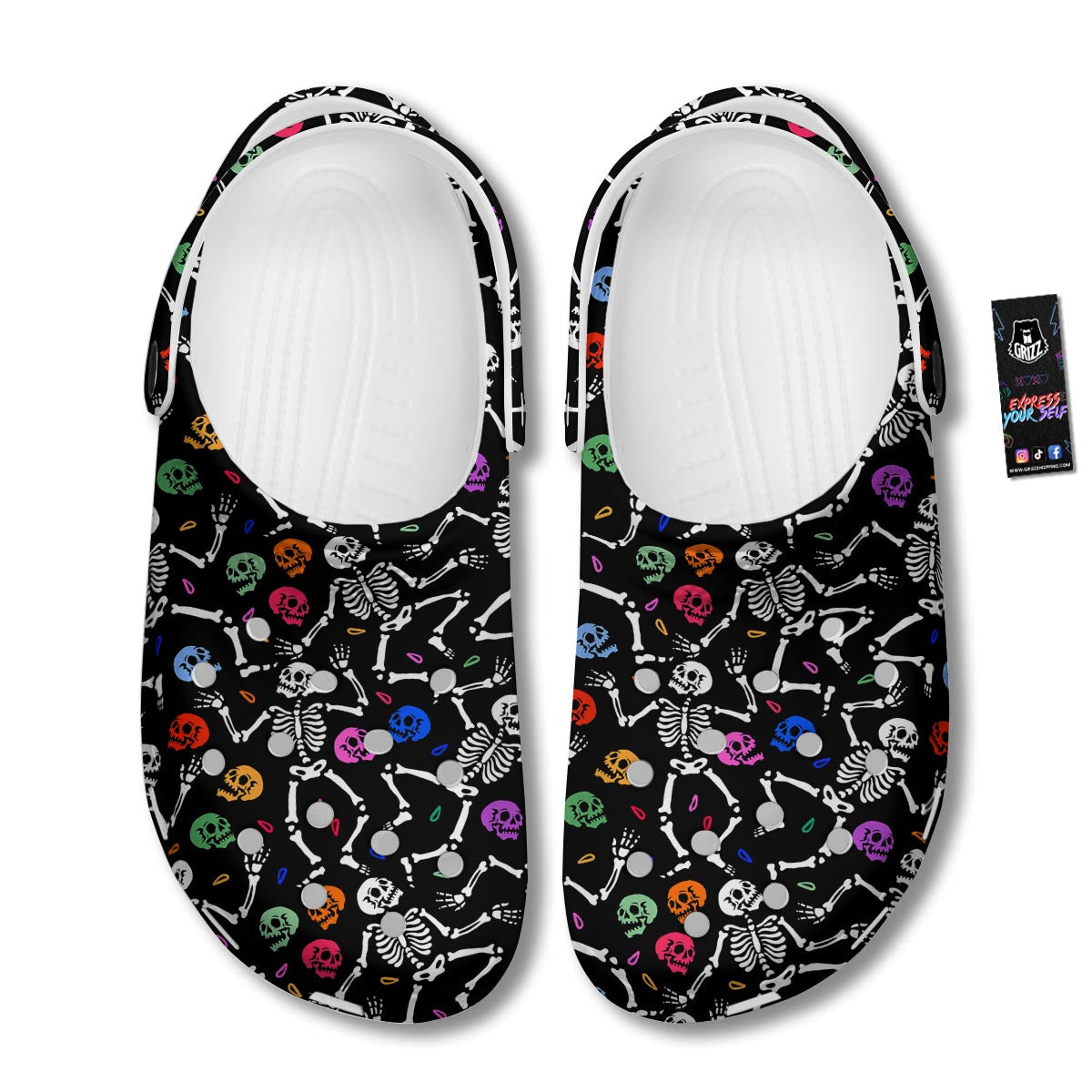 Skeleton Dancing Trippy Print Pattern Clog-grizzshop