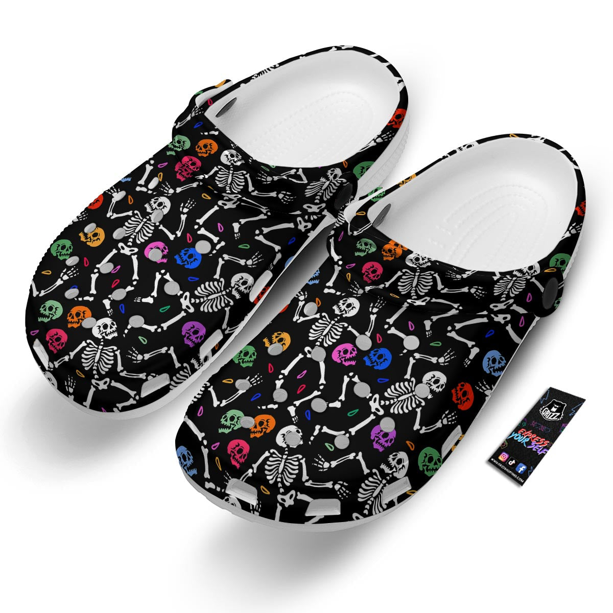 Skeleton Dancing Trippy Print Pattern Clog-grizzshop
