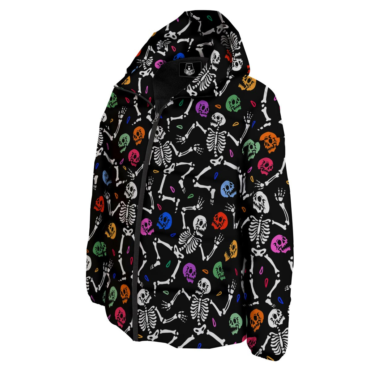 Skeleton Dancing Trippy Print Pattern Down Jacket-grizzshop