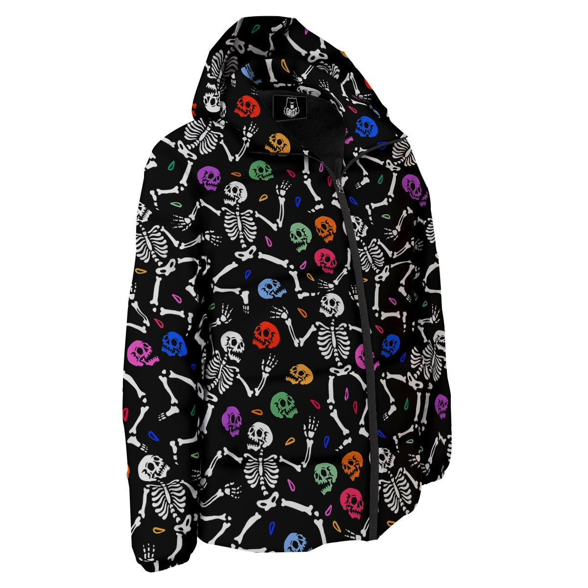 Skeleton Dancing Trippy Print Pattern Down Jacket-grizzshop