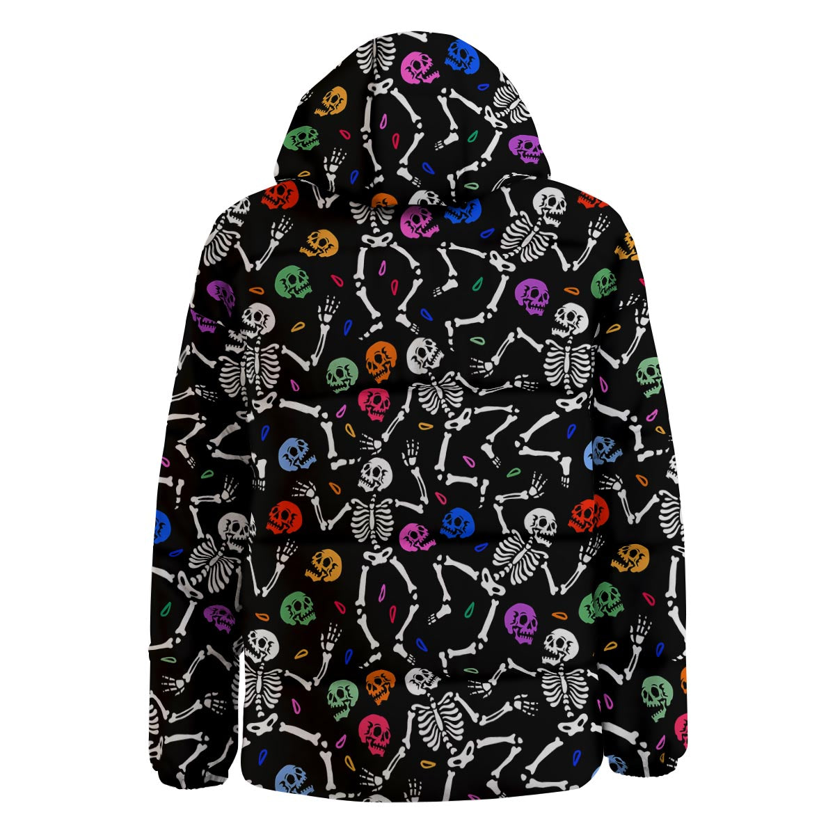 Skeleton Dancing Trippy Print Pattern Down Jacket-grizzshop