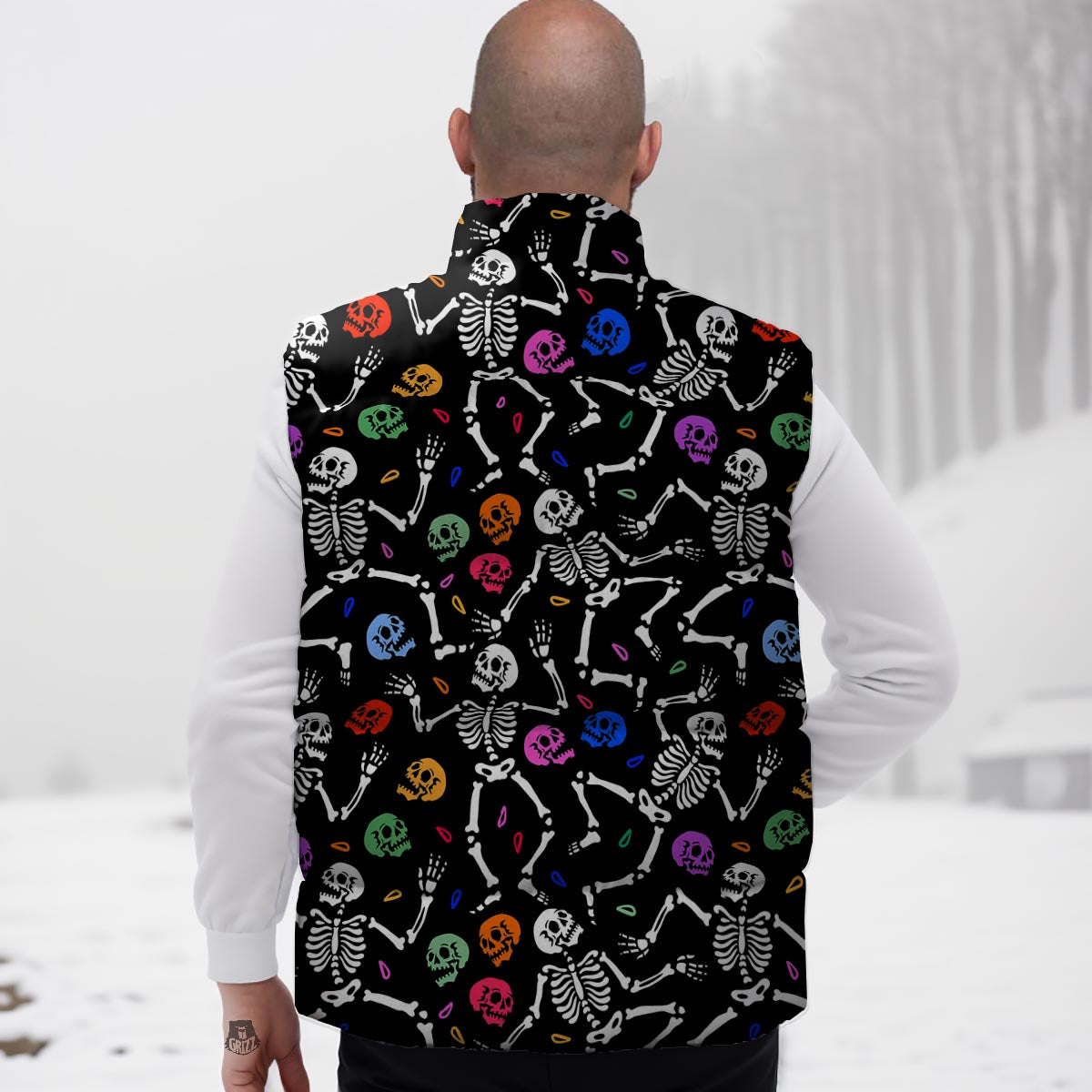 Skeleton Dancing Trippy Print Pattern Down Vest