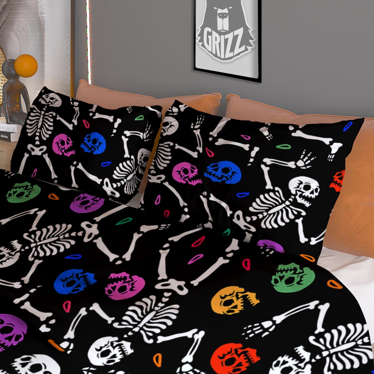 Skeleton Dancing Trippy Print Pattern Duvet Cover Bedding Set