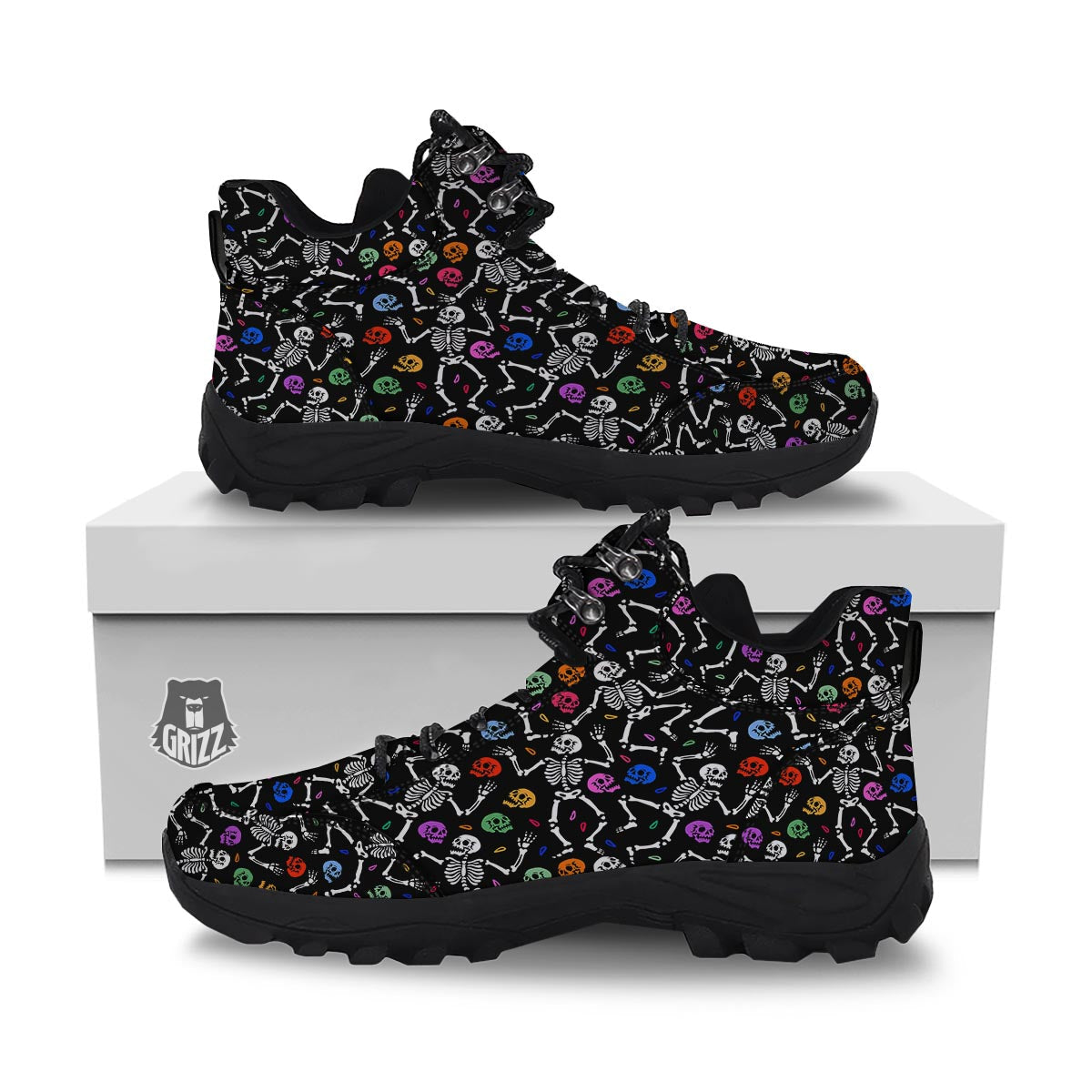 Skeleton Dancing Trippy Print Pattern Hiking Shoes-grizzshop