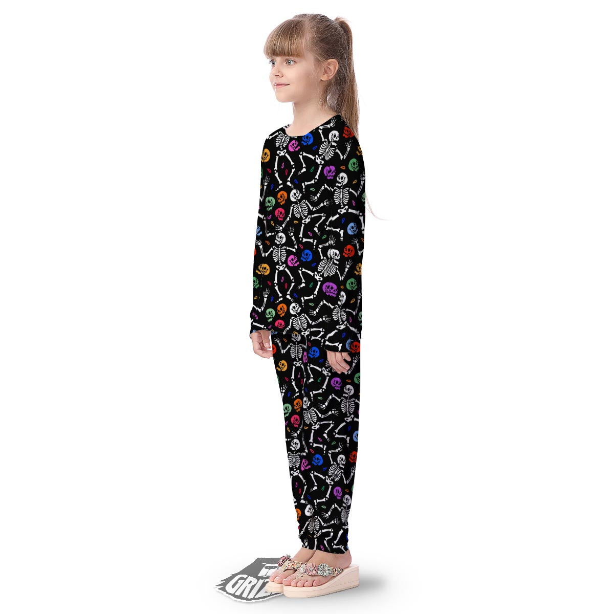 Skeleton Dancing Trippy Print Pattern Kid's Pajamas-grizzshop
