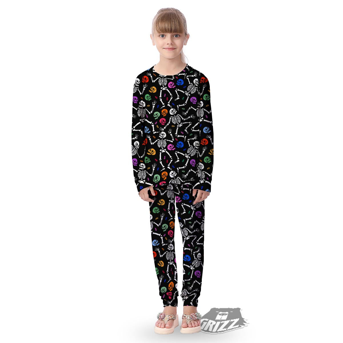Skeleton Dancing Trippy Print Pattern Kid's Pajamas-grizzshop
