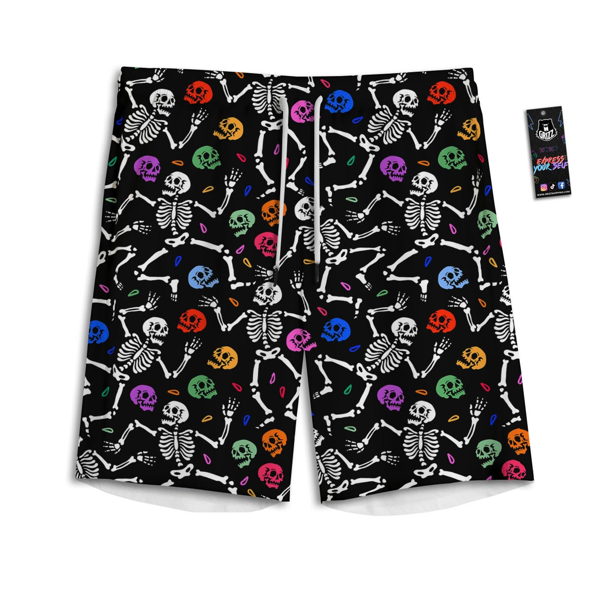 Skeleton Dancing Trippy Print Pattern Men's Athletic Shorts