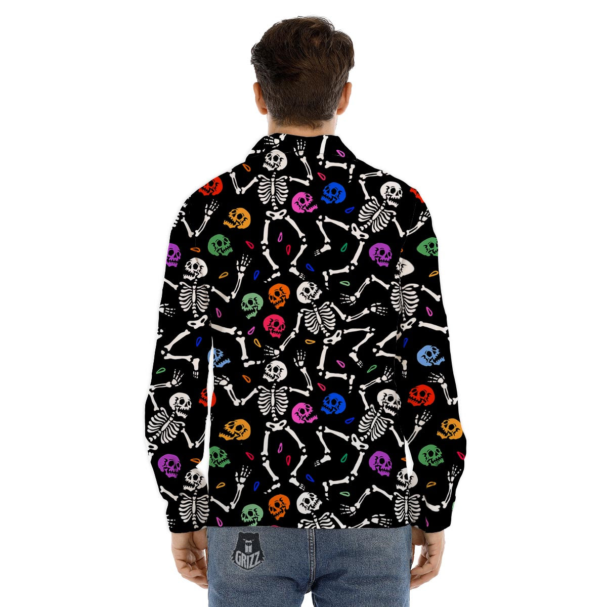Skeleton Dancing Trippy Print Pattern Men's Dress Shirts-grizzshop