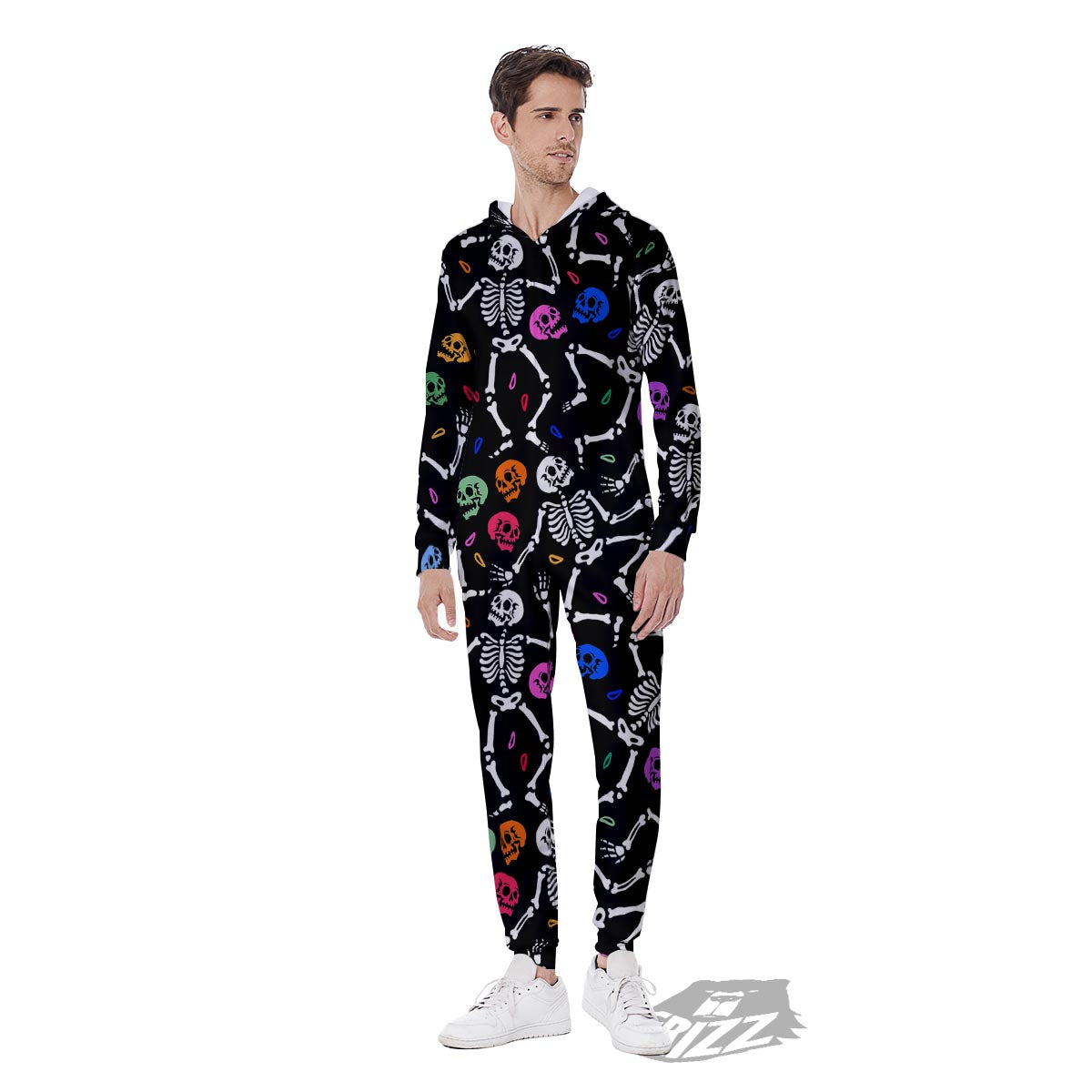 Skeleton Dancing Trippy Print Pattern Men's Jumpsuit-grizzshop