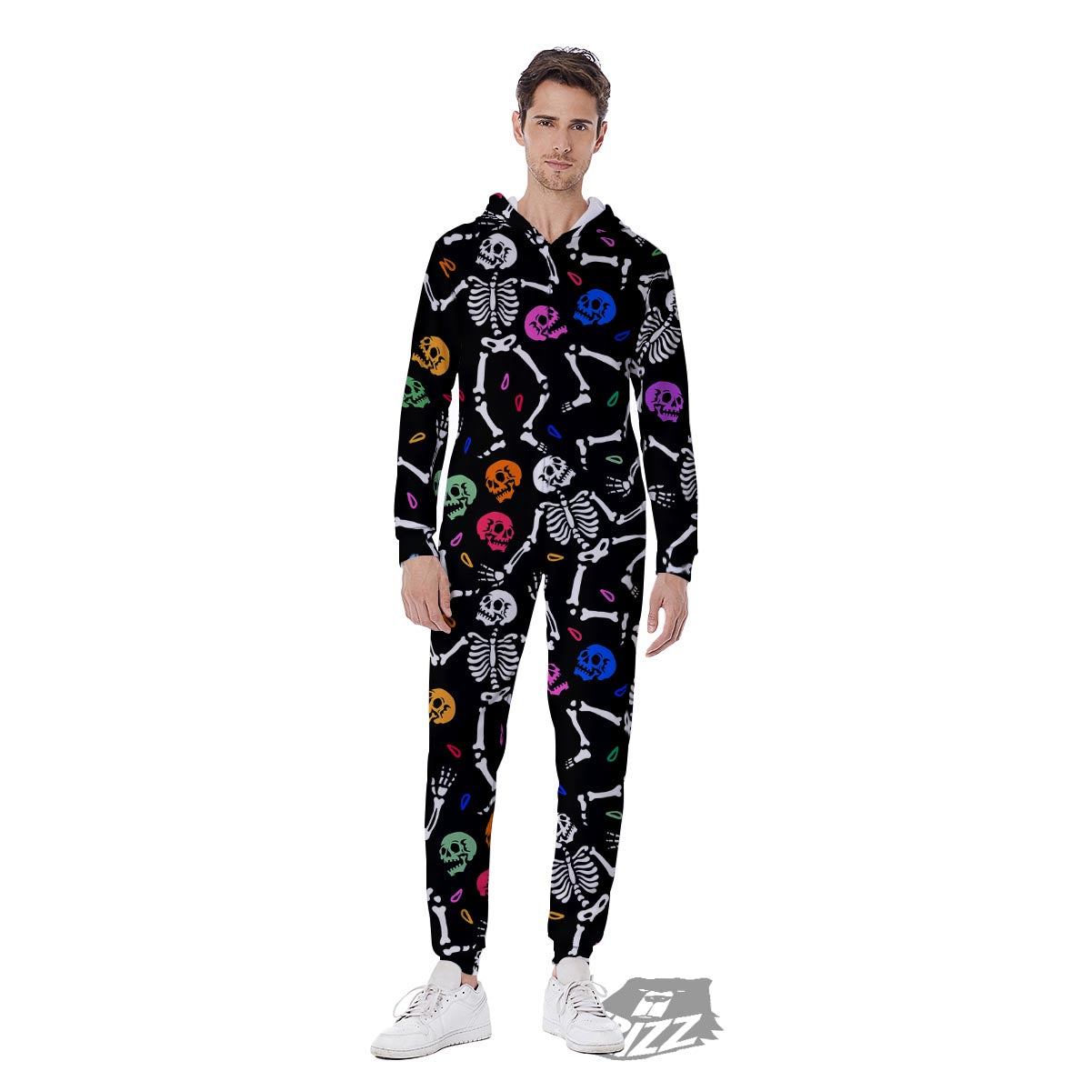 Skeleton Dancing Trippy Print Pattern Men's Jumpsuit-grizzshop