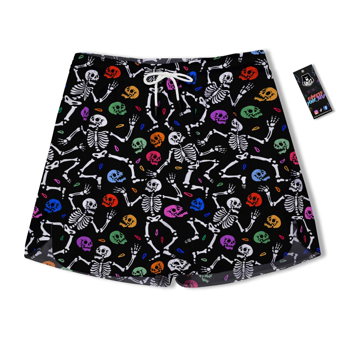 Skeleton Dancing Trippy Print Pattern Men's Running Shorts-grizzshop
