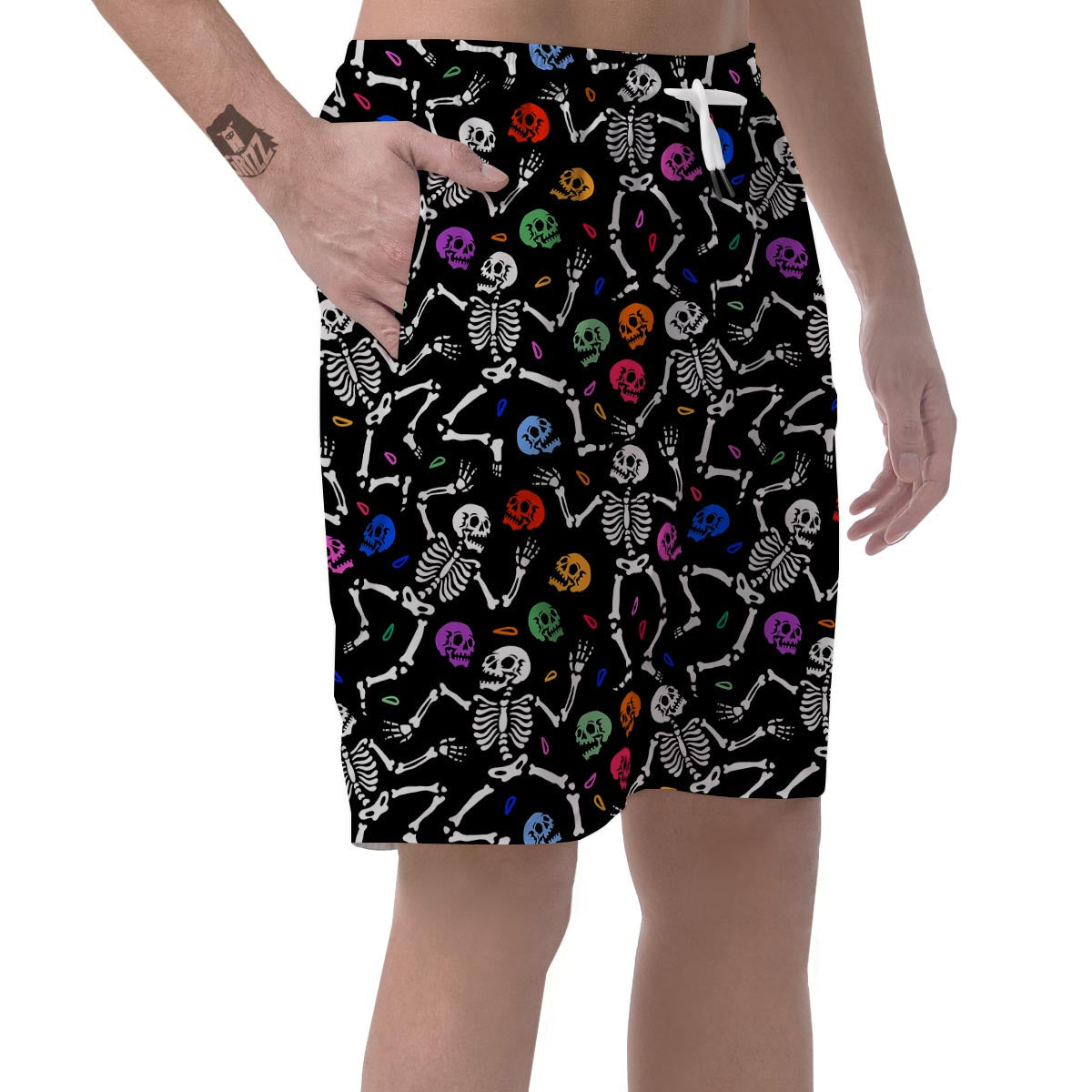 Skeleton Dancing Trippy Print Pattern Men's Shorts-grizzshop