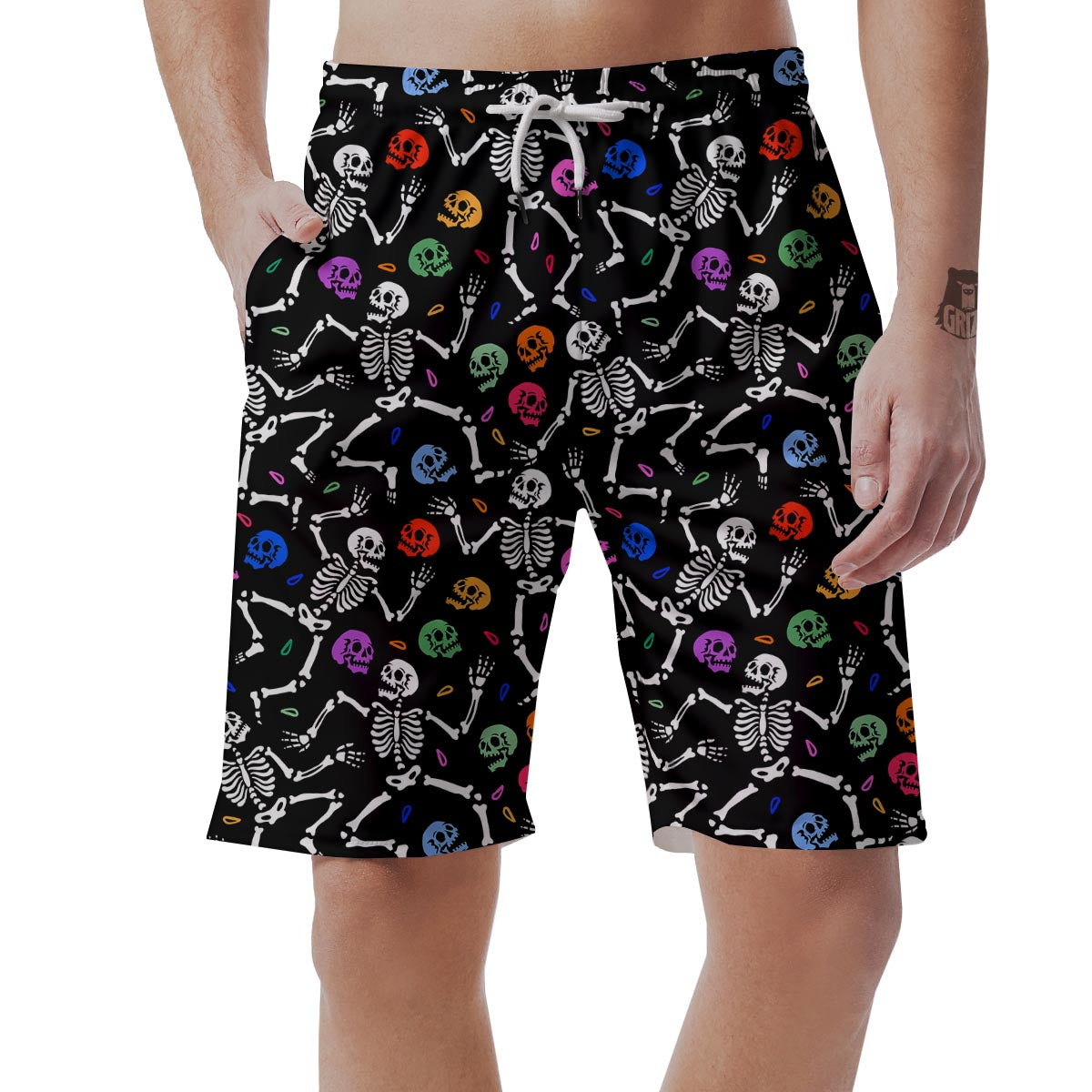 Skeleton Dancing Trippy Print Pattern Men's Shorts-grizzshop