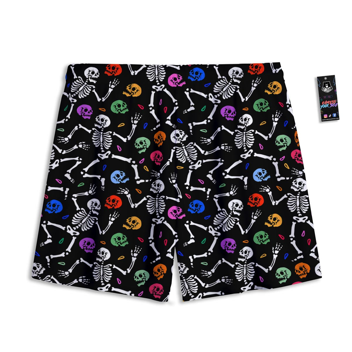 Skeleton Dancing Trippy Print Pattern Mesh Shorts