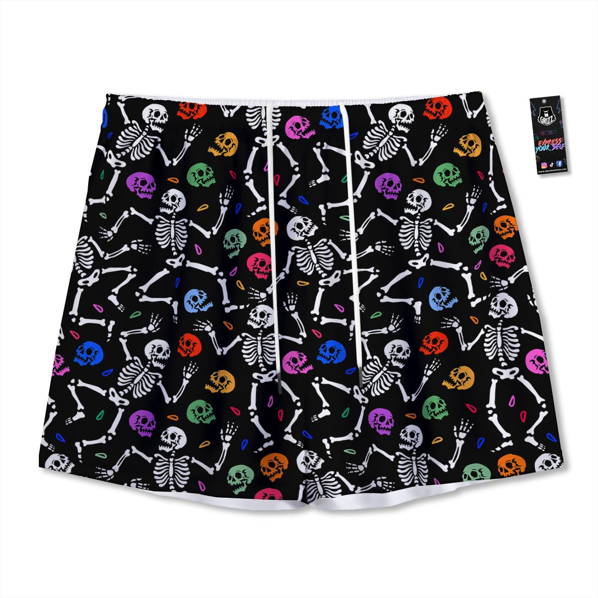 Skeleton Dancing Trippy Print Pattern Mesh Shorts