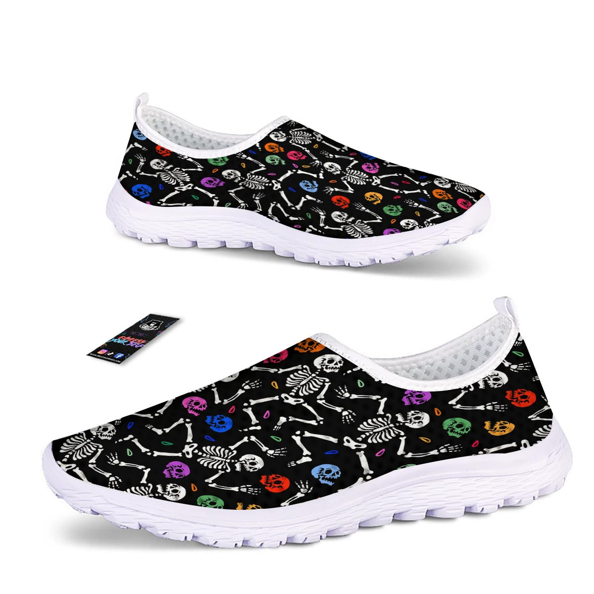 Skeleton Dancing Trippy Print Pattern Nurse Shoes-grizzshop