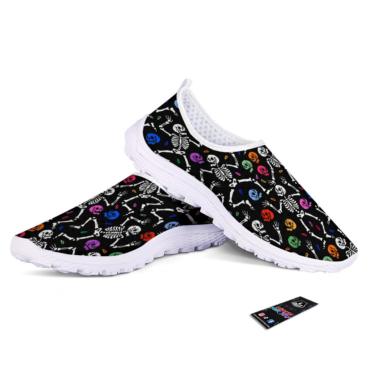 Skeleton Dancing Trippy Print Pattern Nurse Shoes-grizzshop
