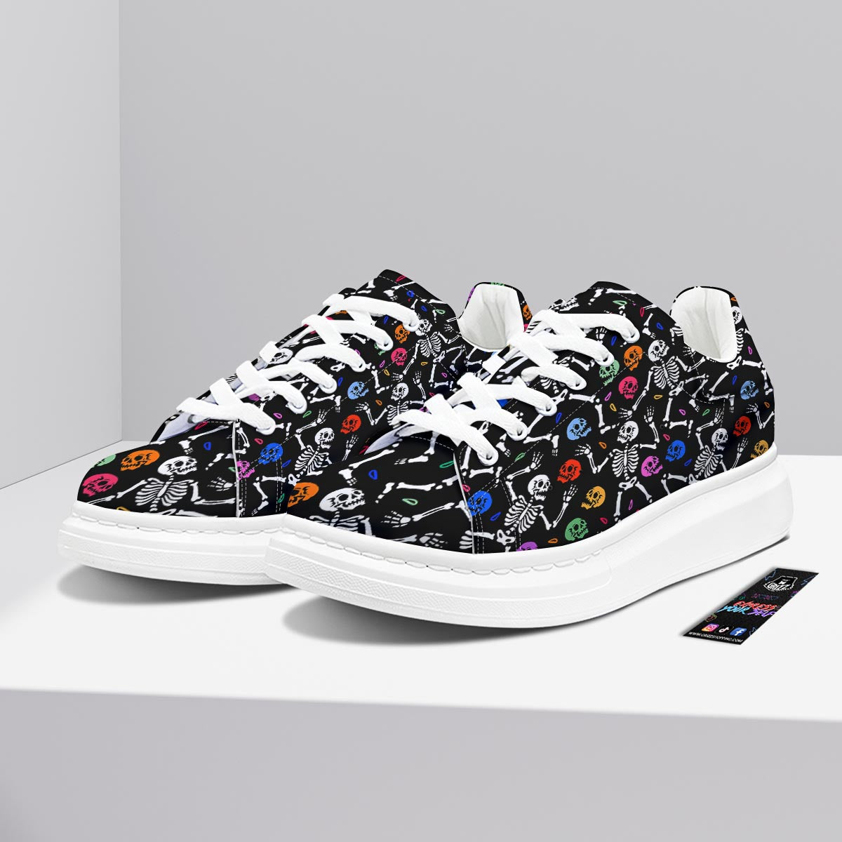 Skeleton Dancing Trippy Print Pattern Platform Shoes-grizzshop