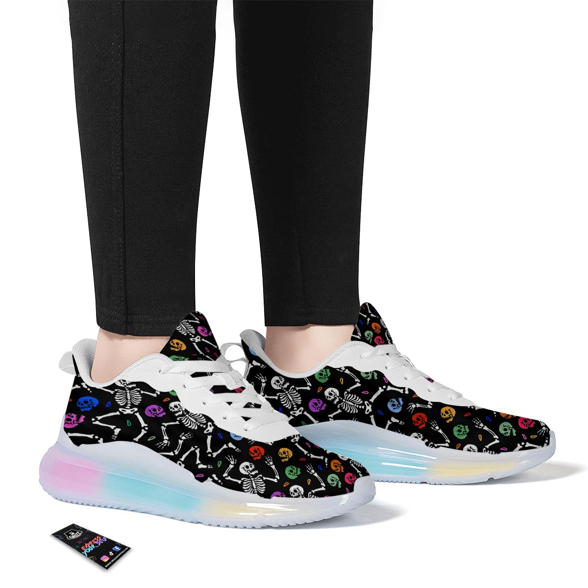 Skeleton Dancing Trippy Print Pattern Running Sneakers-grizzshop