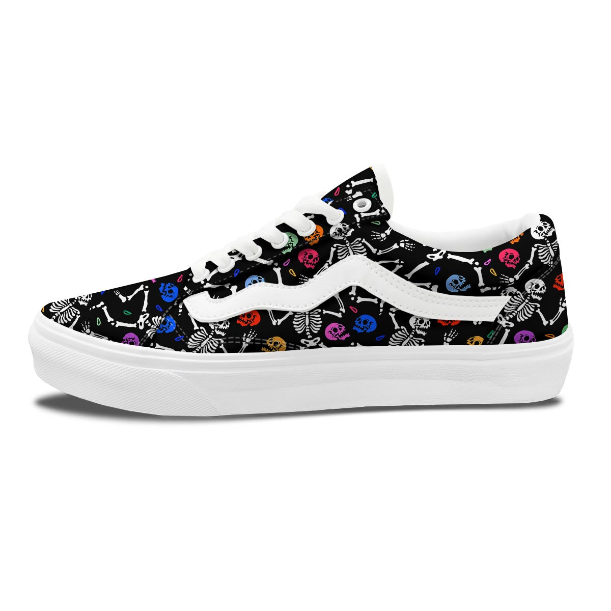 Skeleton Dancing Trippy Print Pattern Skate Shoes-grizzshop