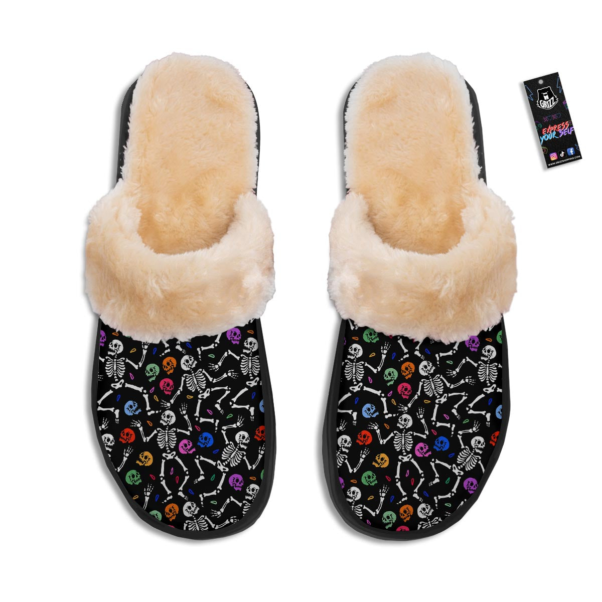 Skeleton Dancing Trippy Print Pattern Slippers-grizzshop