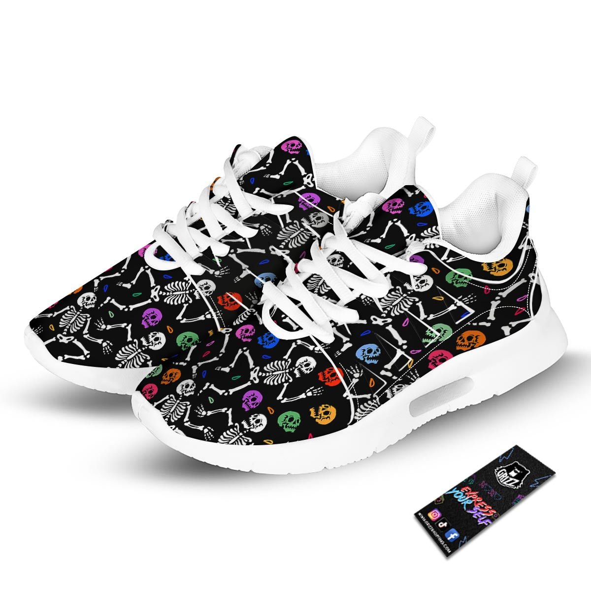 Skeleton Dancing Trippy Print Pattern Tennis Shoes-grizzshop